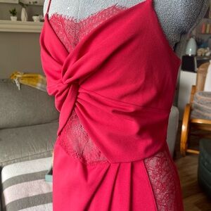 Red Formal Sexy Lace Midi Dress - Fits M-L